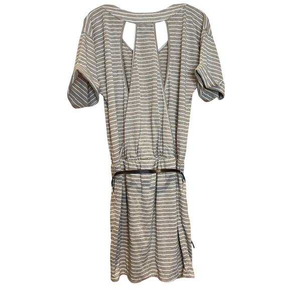 Greylin Anthropologie Belted Stripe Beige, White Short Sleeve Dress, Sz Sm EUC - Picture 2 of 4